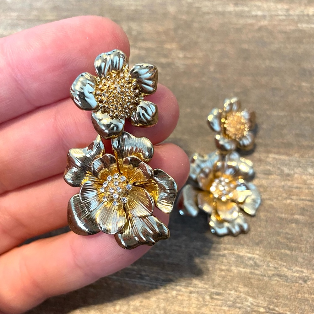 Gold Flower Statement Earrings